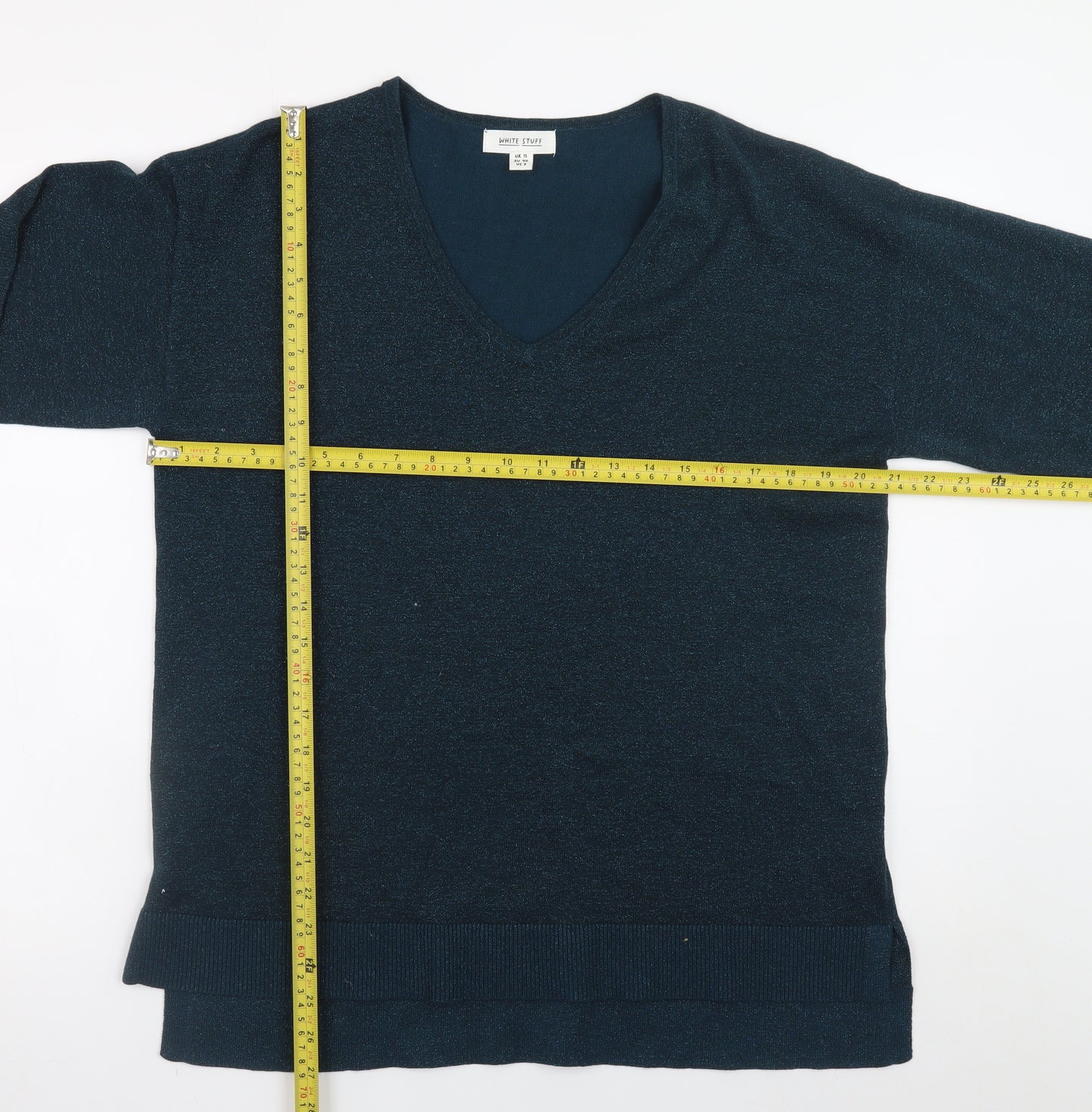 White Stuff Women Blue V-Neck Knit Pullover Jumper UK 12