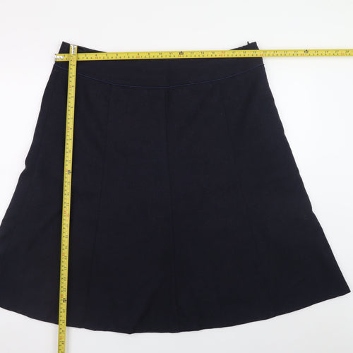 Laura Ashley Women Black Wool A-Line Knee Length Skirt UK18