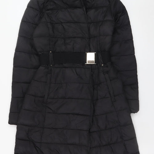 F&F Women's Black Long Belted Puffer Coat Size 6