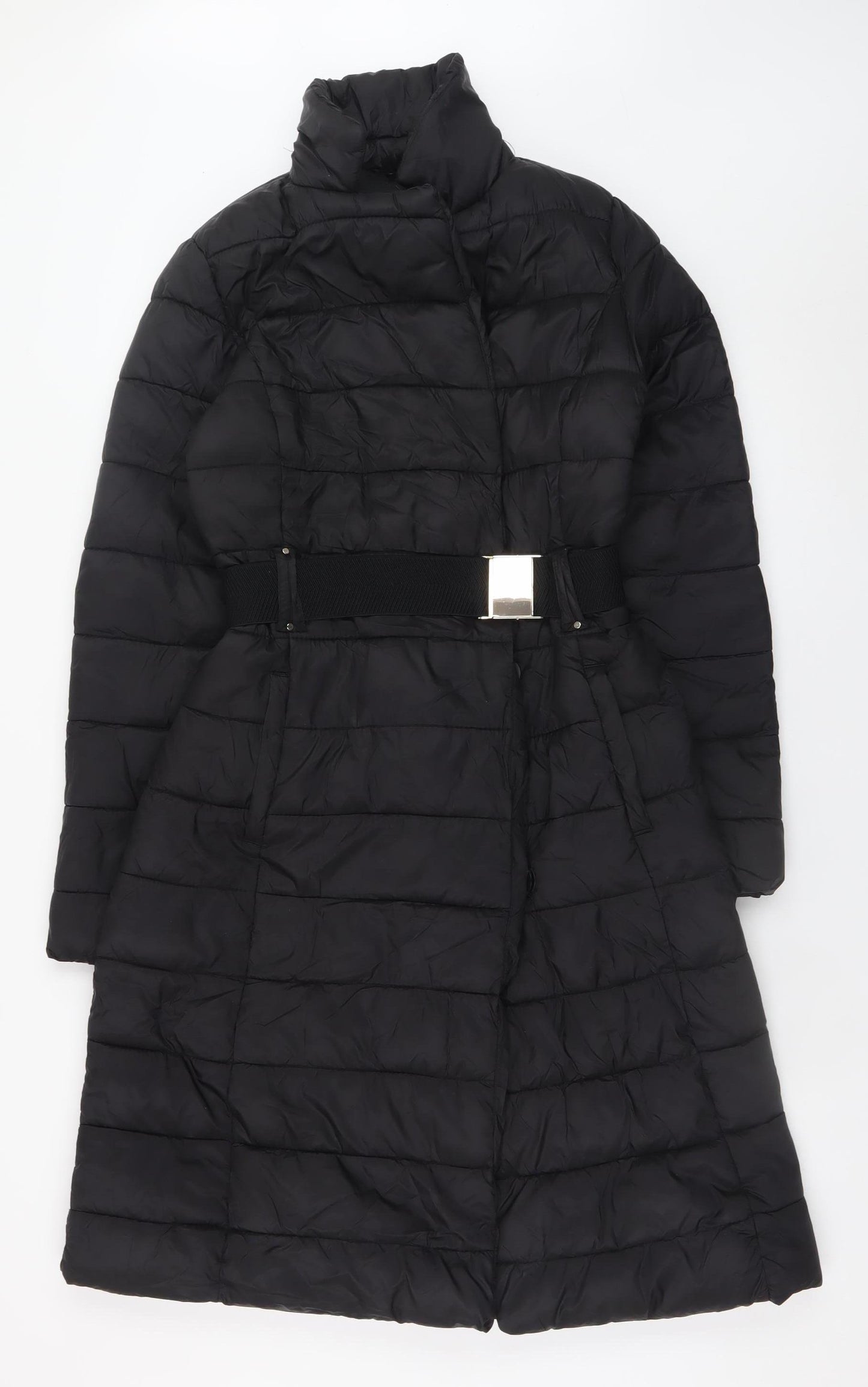 F&F Women's Black Long Belted Puffer Coat Size 6