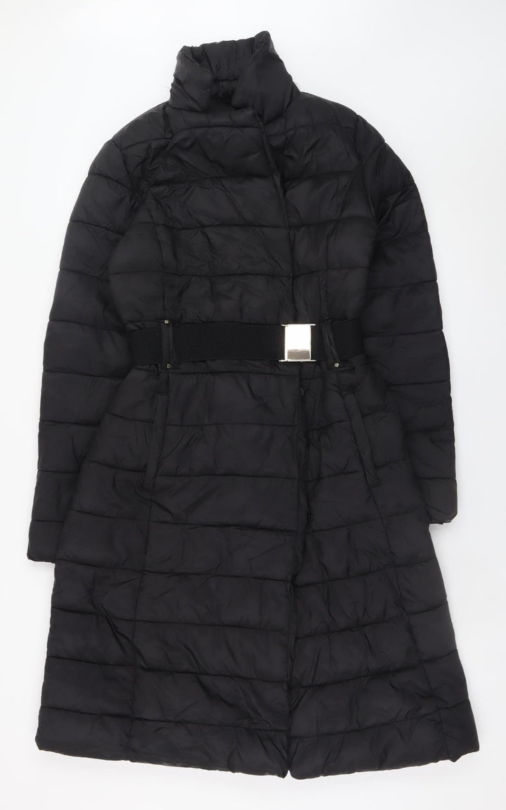 F&F Women's Black Long Belted Puffer Coat Size 6