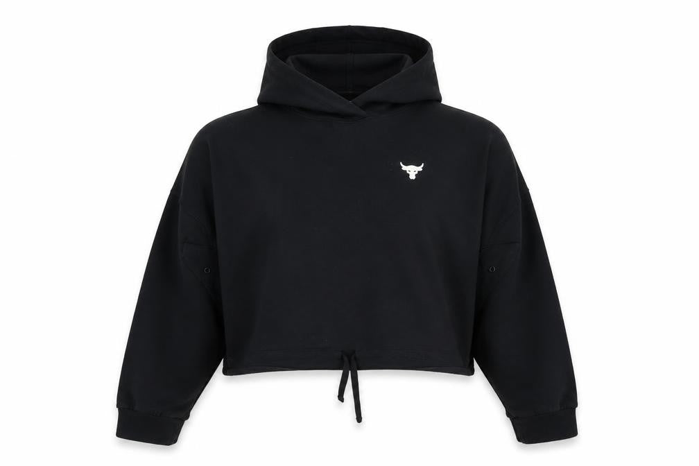 Front view of Under Armour Women Black Small Loose Fit Pullover Hoodie Project Rock
