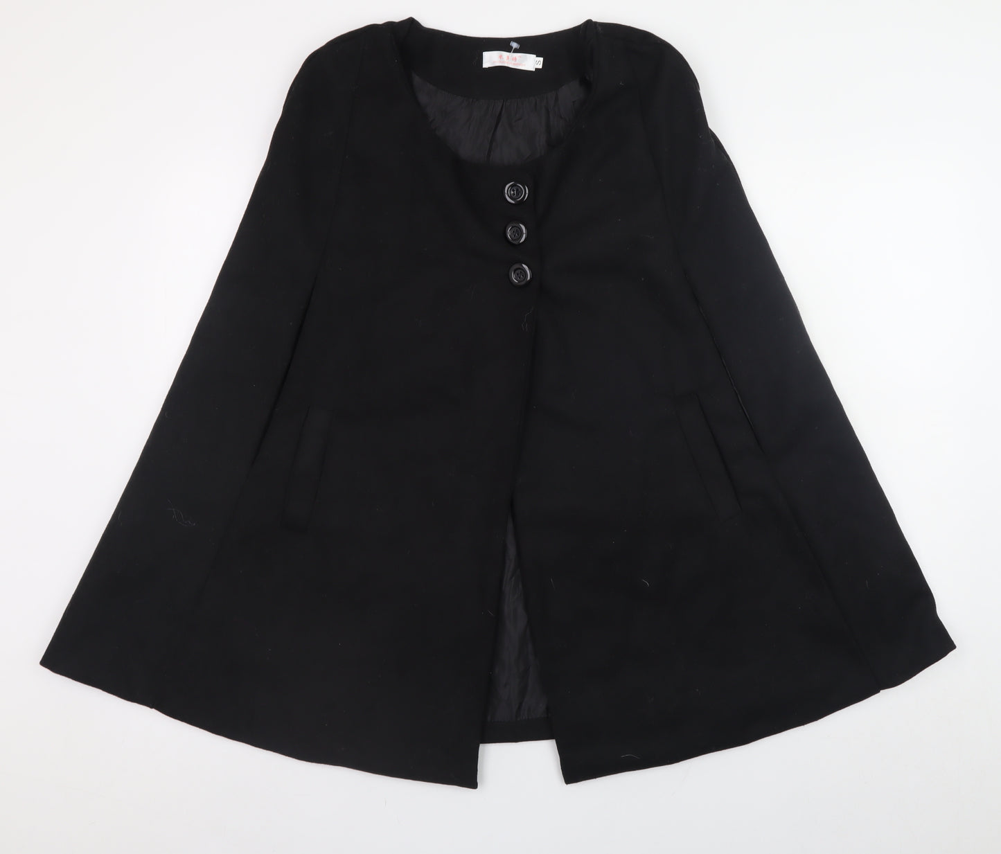 mlduoshifashion Women's Black Mid-Length Button Cape Coat Size S