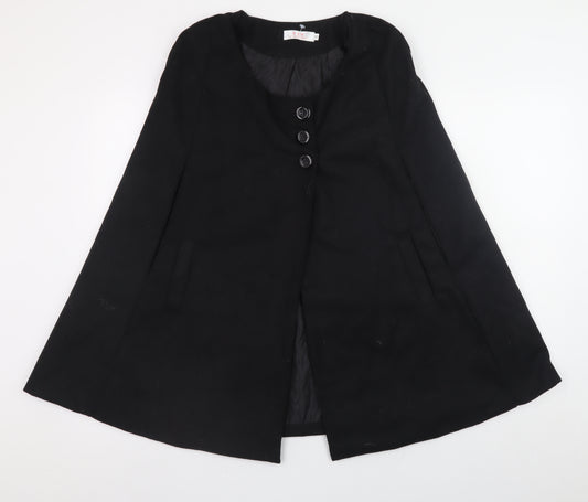 mlduoshifashion Women's Black Mid-Length Button Cape Coat Size S