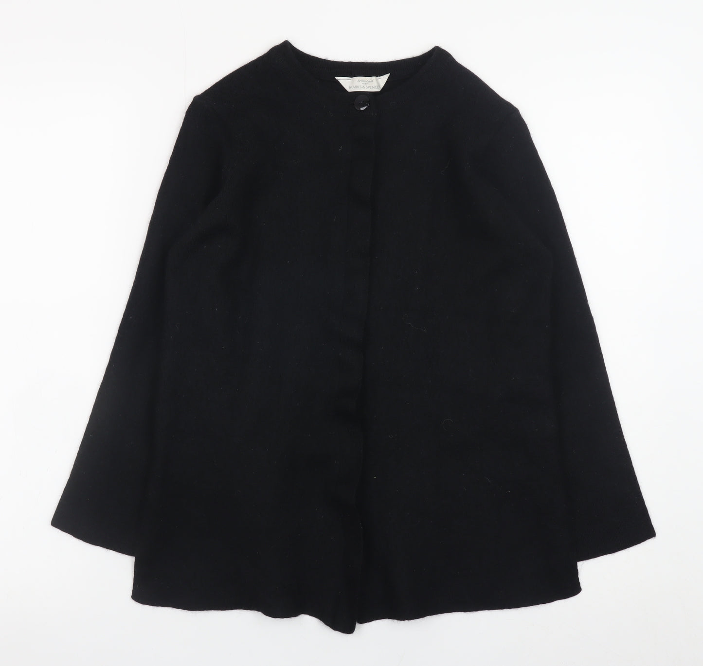 Marks and Spencer Women’s Black Wool Collarless Mid-Length Coat Size 12