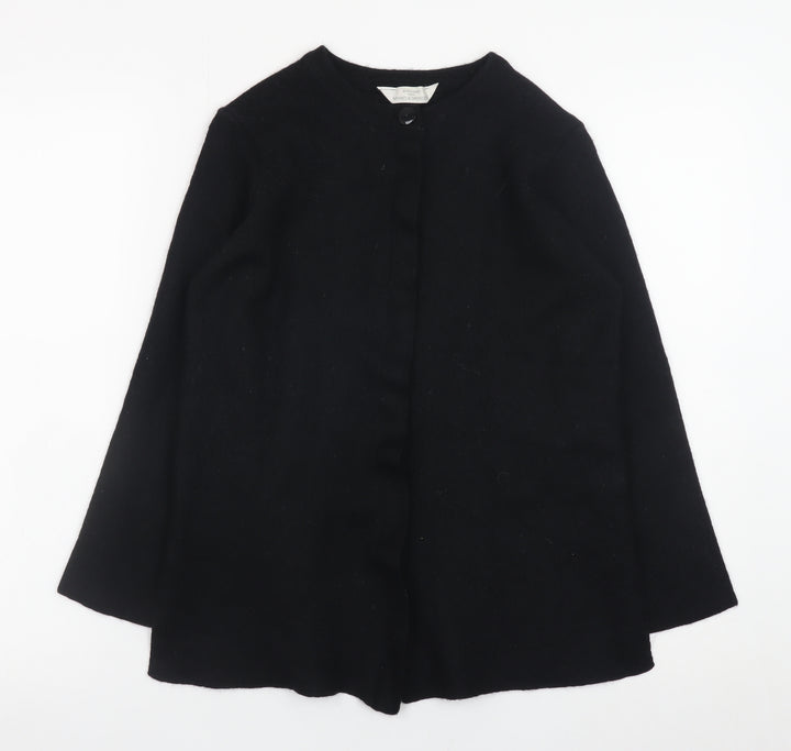 Marks and Spencer Women’s Black Wool Collarless Mid-Length Coat Size 12