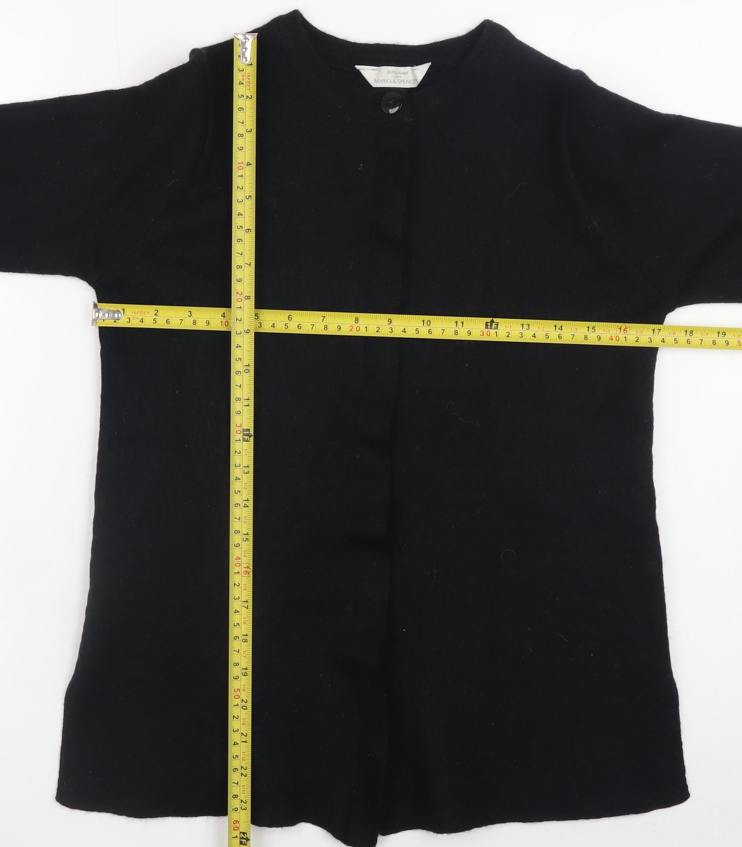 Marks and Spencer Women’s Black Wool Collarless Mid-Length Coat Size 12