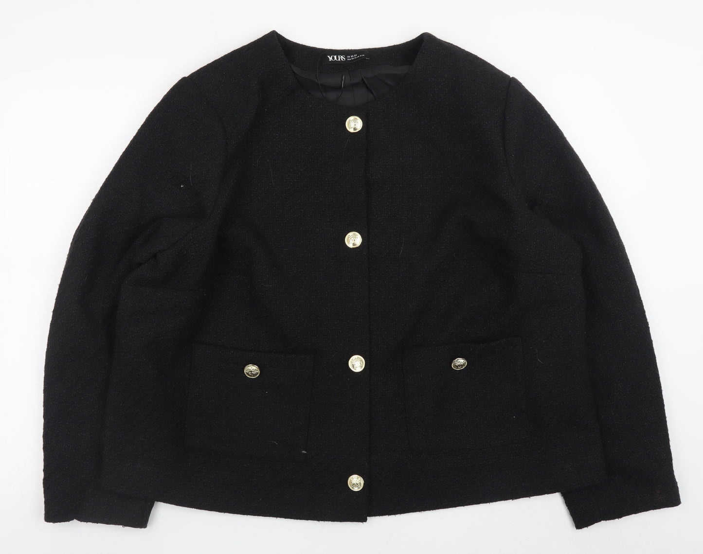 Yours Women Black Buttoned Long Sleeve Short Jacket UK 22-24