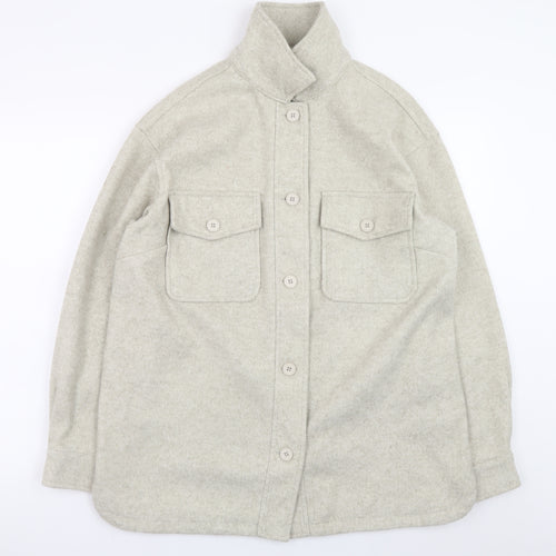 New Look Women Grey Wool-Blend Button Jacket UK 12