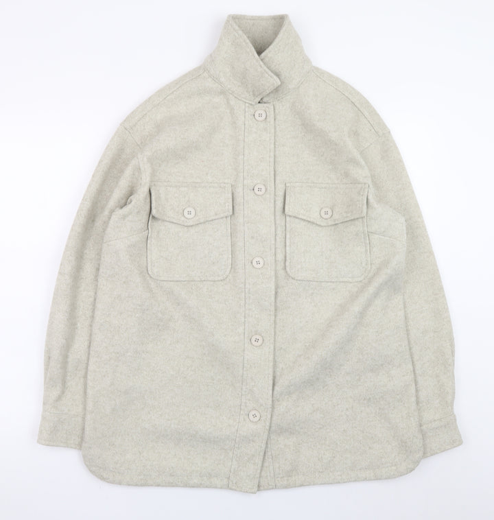New Look Women Grey Wool-Blend Button Jacket UK 12
