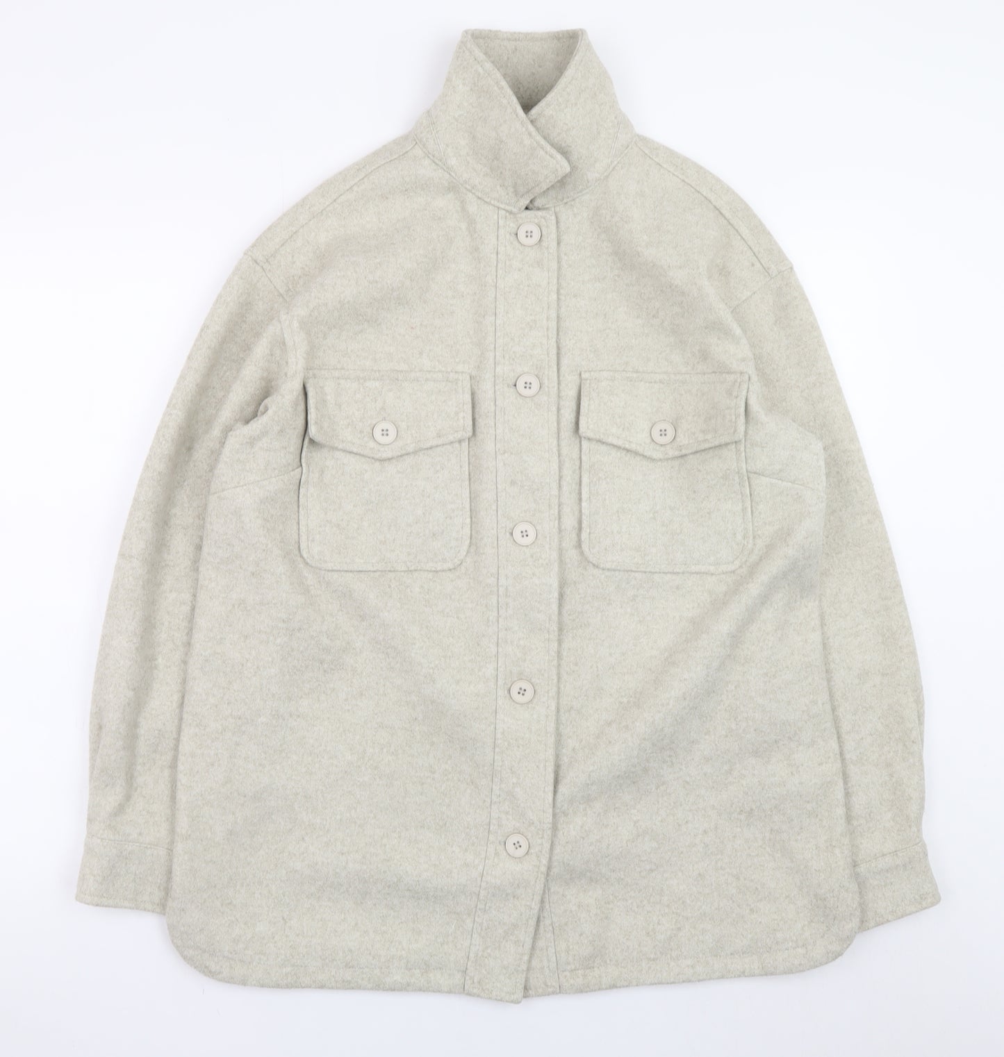 New Look Women Grey Wool-Blend Button Jacket UK 12