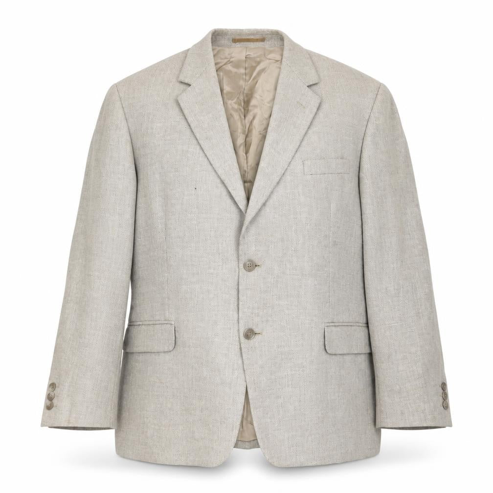 Front view of Brook Taverner women’s beige wool blend blazer jacket, size UK 16, classic fit