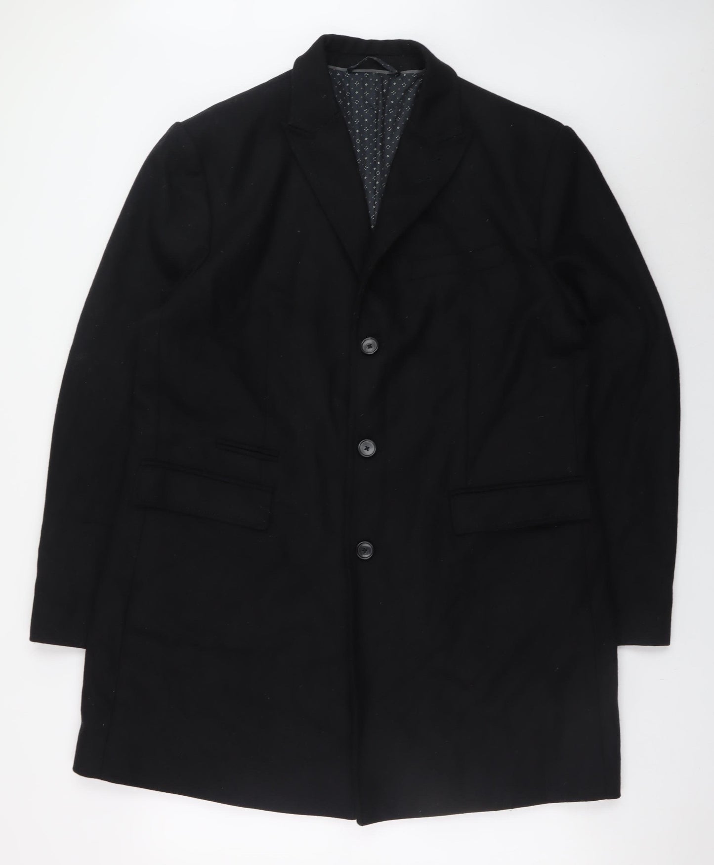 Next Men’s Black Wool Blend Tailored Overcoat XL Classic Formal