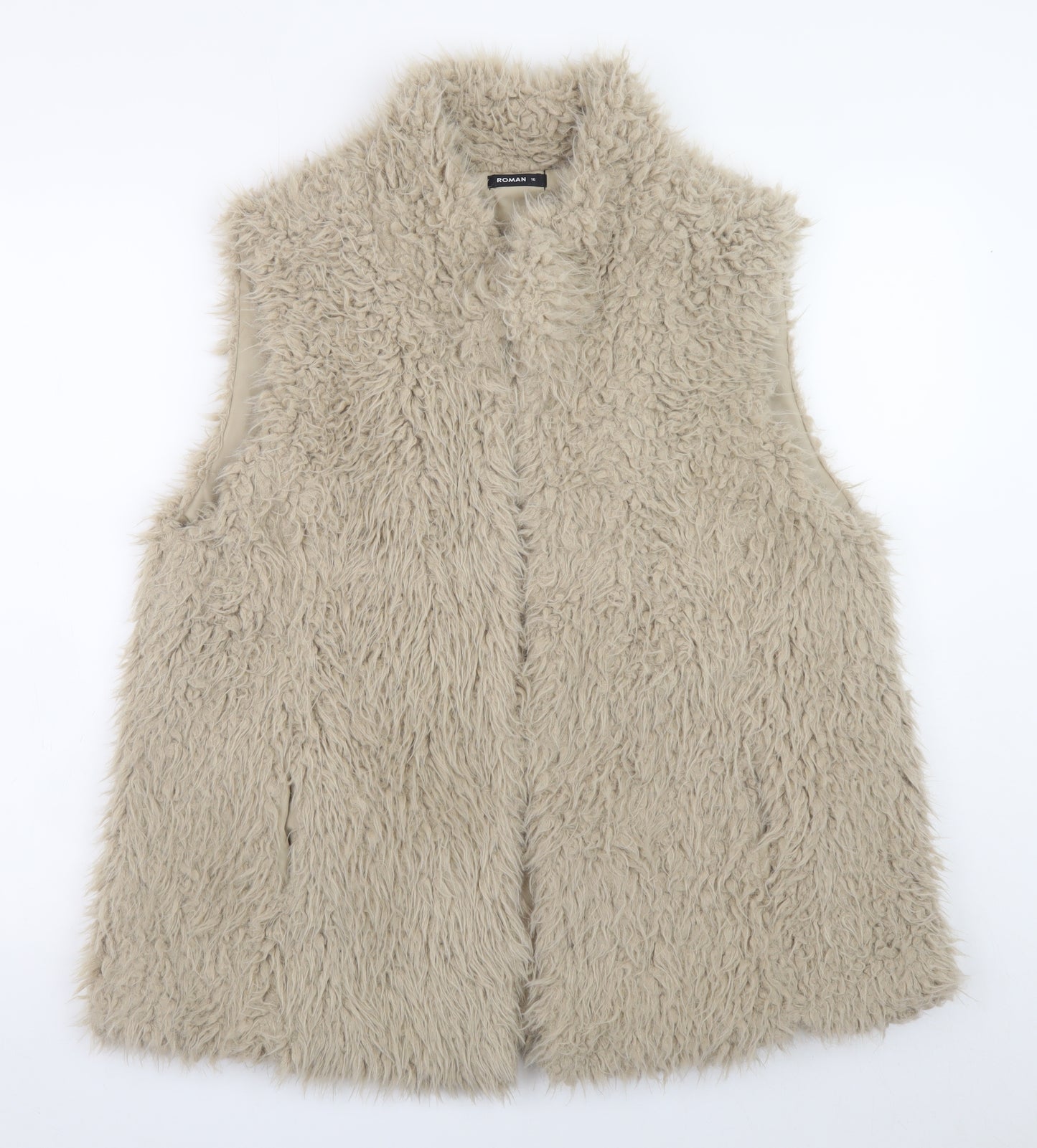 Roman Women’s Beige Faux Fur Lined Waistcoat Size 16