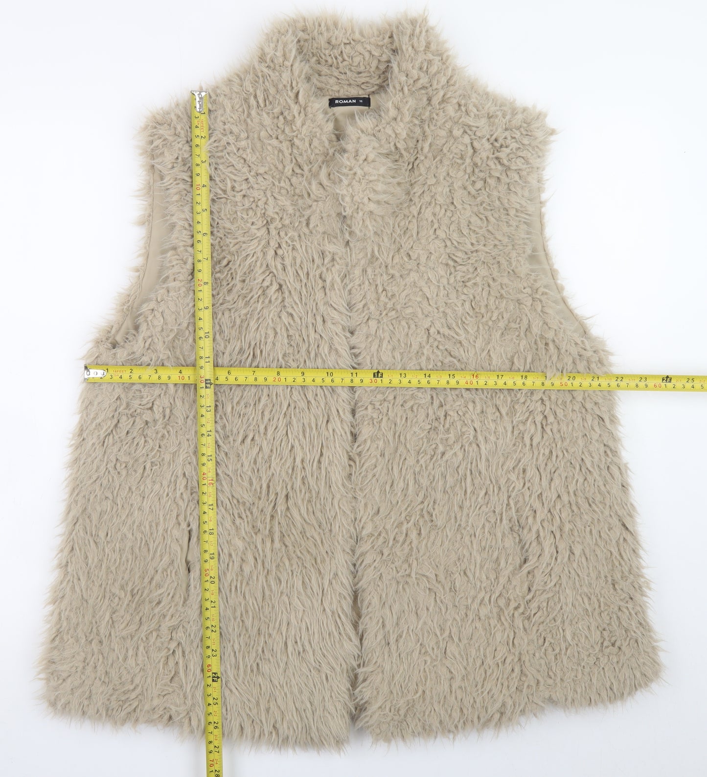 Roman Women’s Beige Faux Fur Lined Waistcoat Size 16