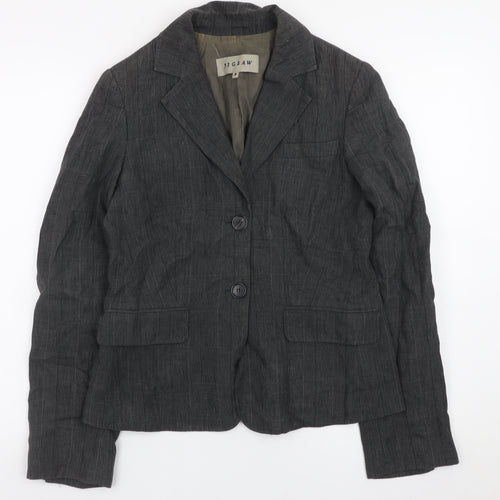 Jigsaw Women Grey Linen Blazer Jacket Size 8 Classic Lined Workwear