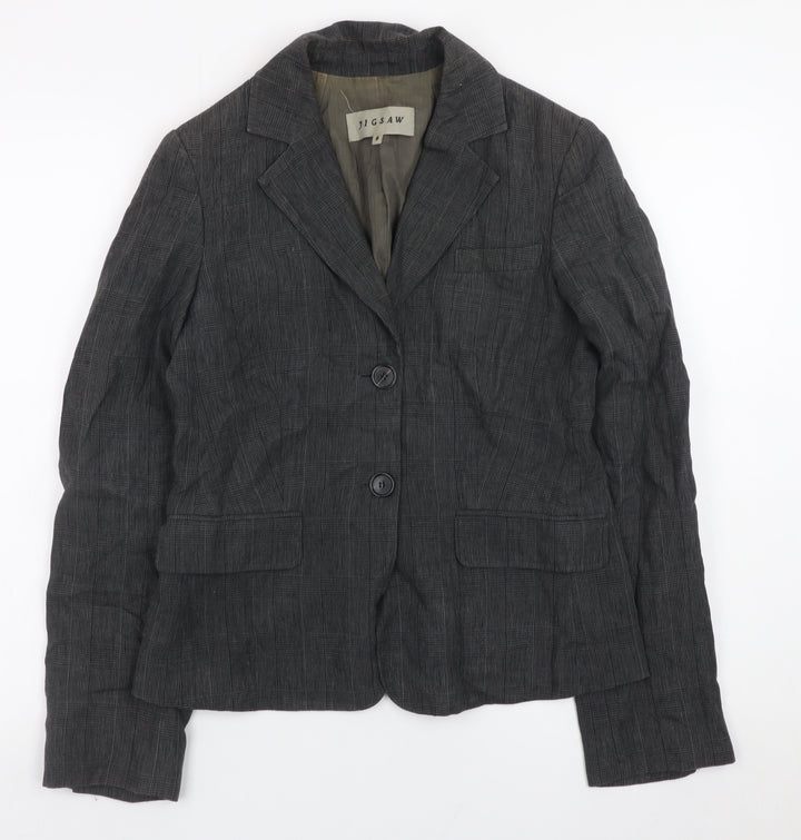 Jigsaw Women Grey Linen Blazer Jacket Size 8 Classic Lined Workwear