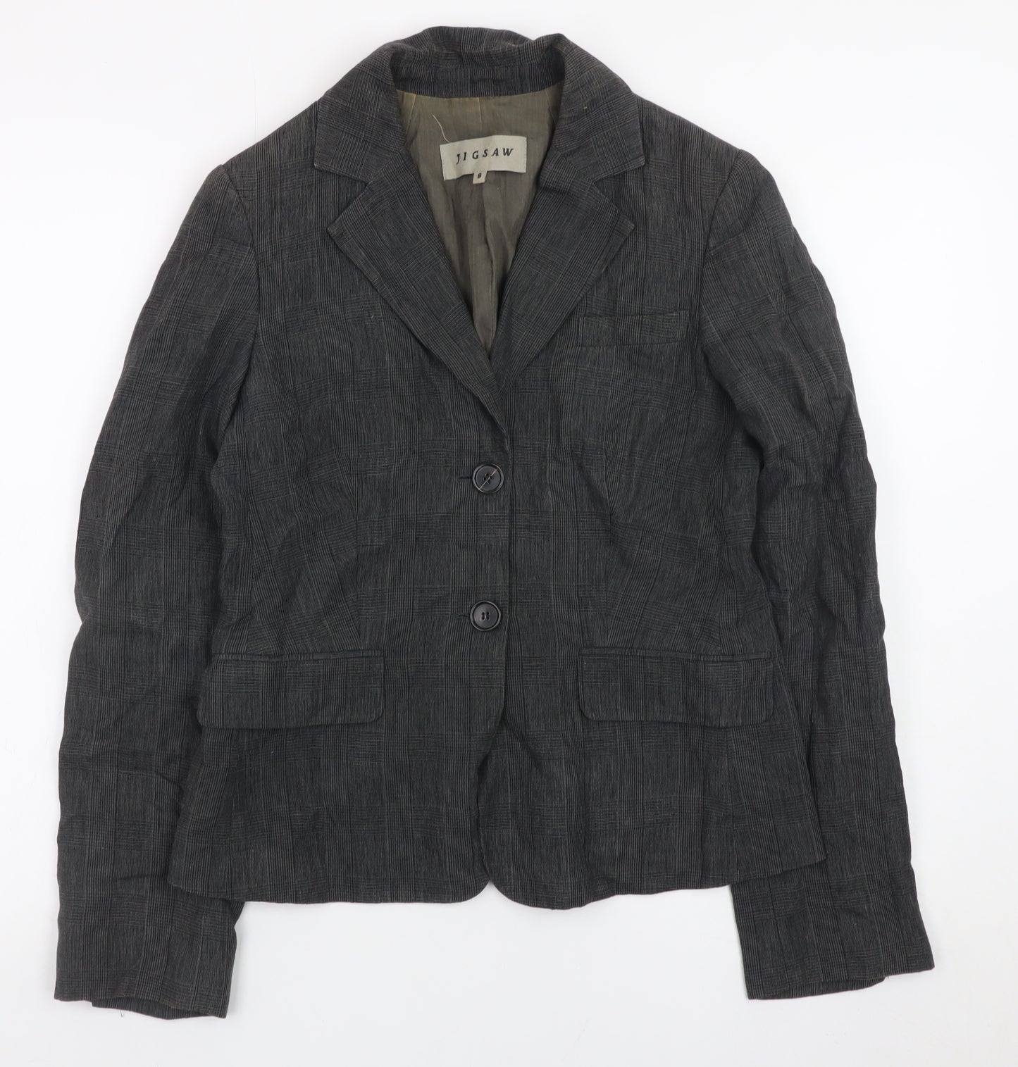 Jigsaw Women Grey Linen Blazer Jacket Size 8 Classic Lined Workwear