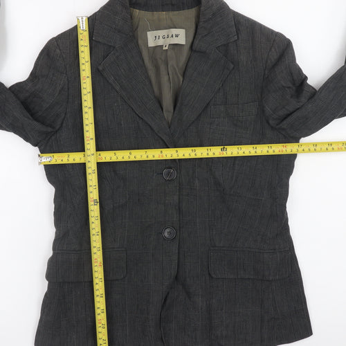 Jigsaw Women Grey Linen Blazer Jacket Size 8 Classic Lined Workwear