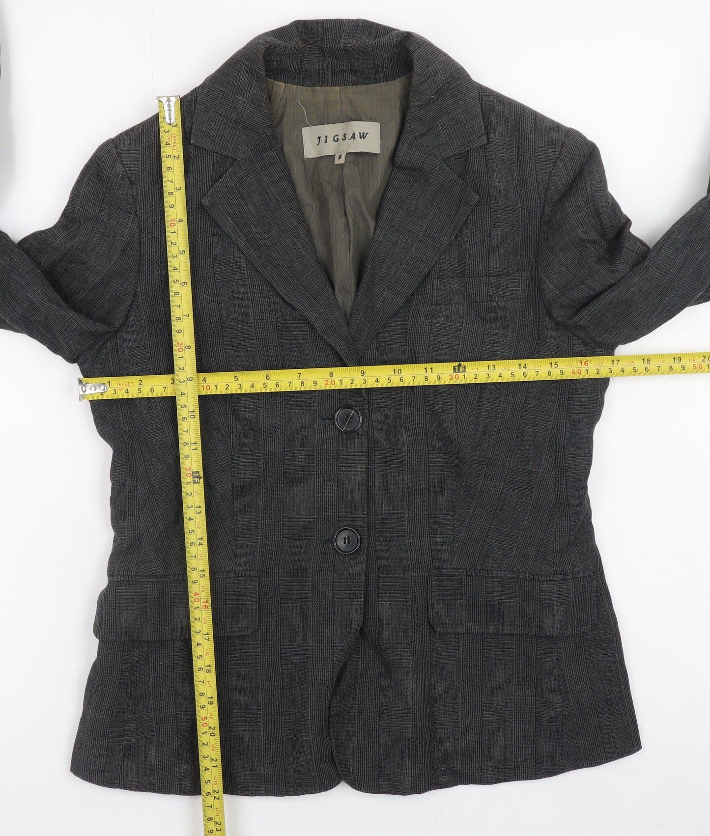 Jigsaw Women Grey Linen Blazer Jacket Size 8 Classic Lined Workwear