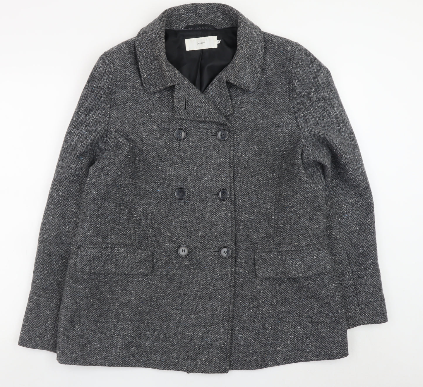 John Lewis Women Grey Wool Blend Herringbone Pea Coat Size 16