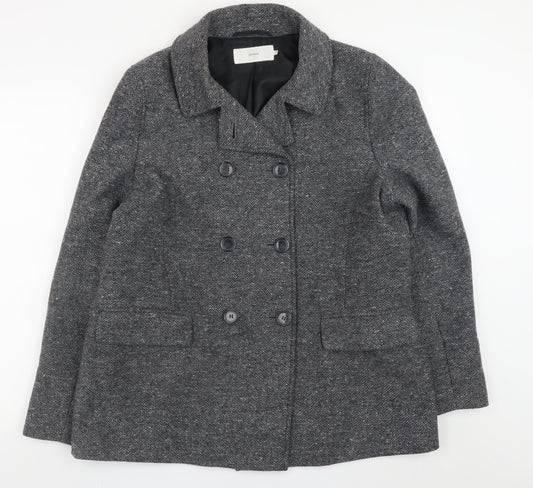 John Lewis Women Grey Wool Blend Herringbone Pea Coat Size 16