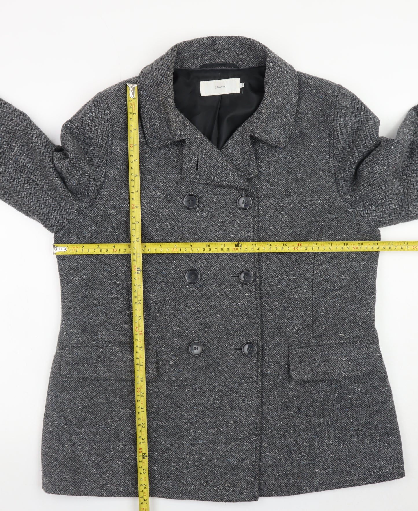 John Lewis Women Grey Wool Blend Herringbone Pea Coat Size 16