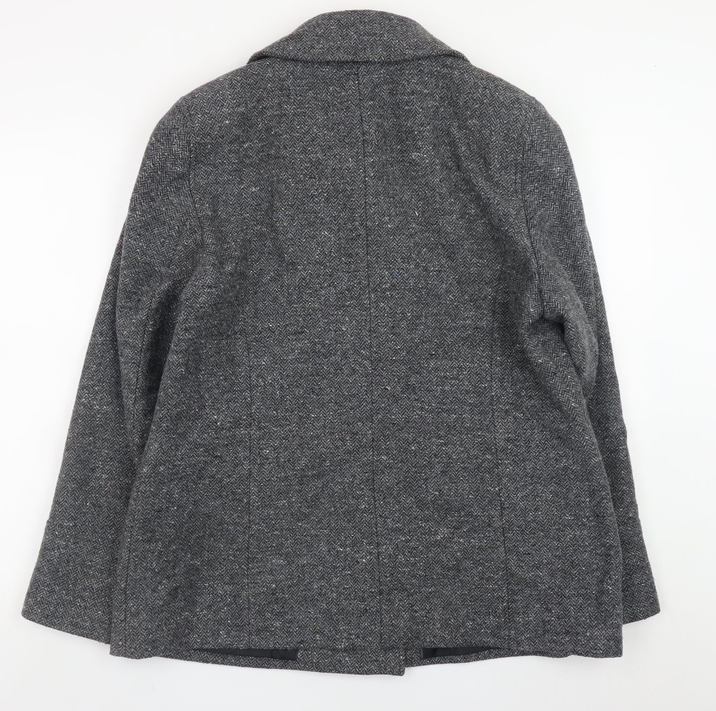 John Lewis Women Grey Wool Blend Herringbone Pea Coat Size 16