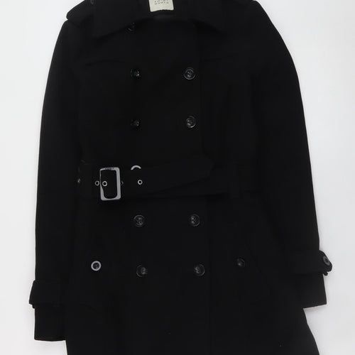 Esprit Women's Black Wool Trench Coat UK 10 Belted Double-Breasted