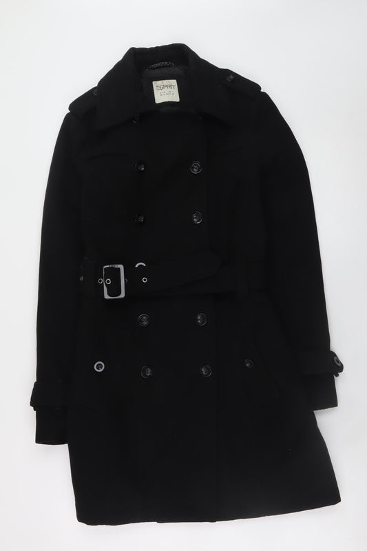 Esprit Women's Black Wool Trench Coat UK 10 Belted Double-Breasted