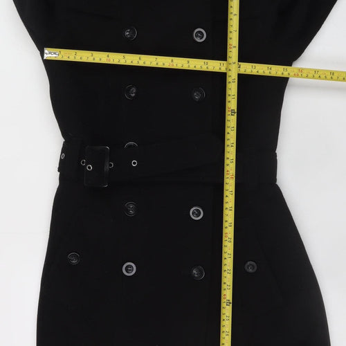 Esprit Women's Black Wool Trench Coat UK 10 Belted Double-Breasted