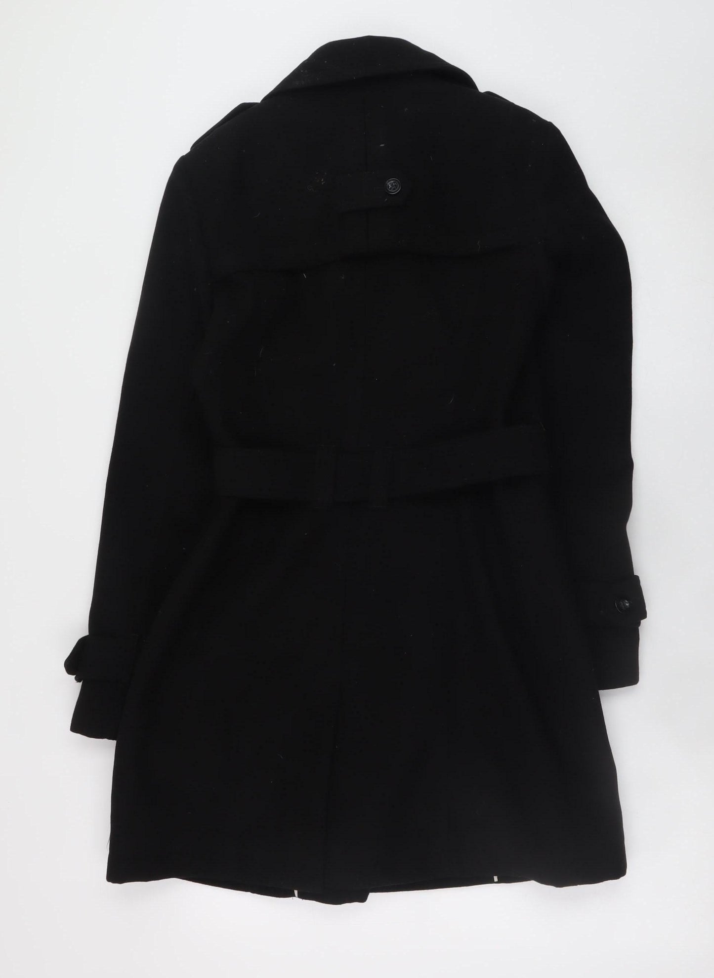 Esprit Women's Black Wool Trench Coat UK 10 Belted Double-Breasted