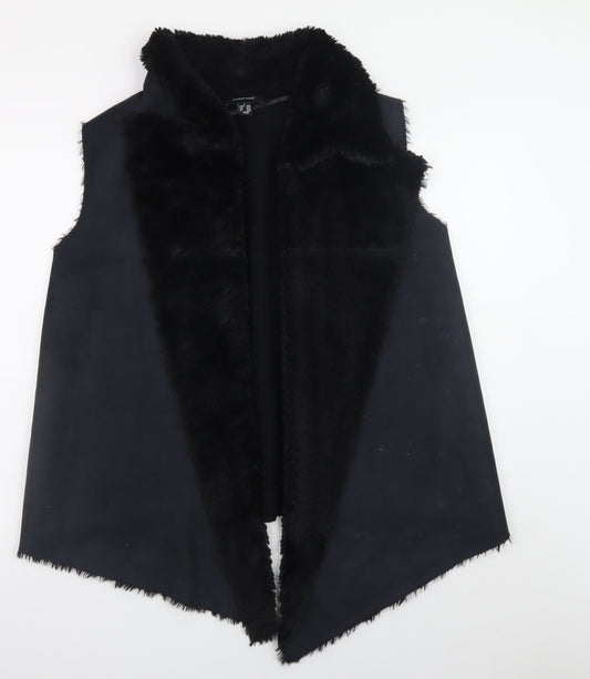 Atmosphere Women Black Faux Fur Open Waistcoat Size L 14/16