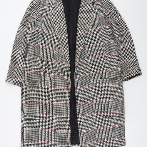 Zara Woman Grey Checked Long Overcoat Lined Coat Size L