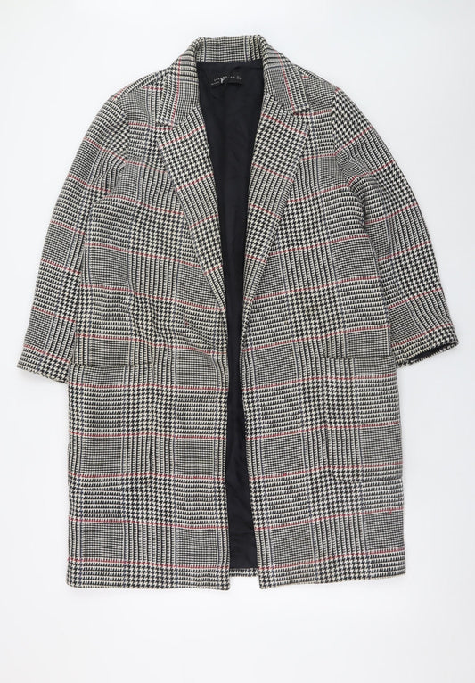 Zara Woman Grey Checked Long Overcoat Lined Coat Size L