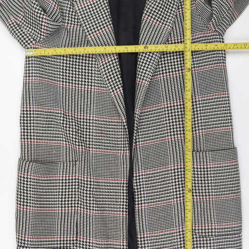 Zara Woman Grey Checked Long Overcoat Lined Coat Size L