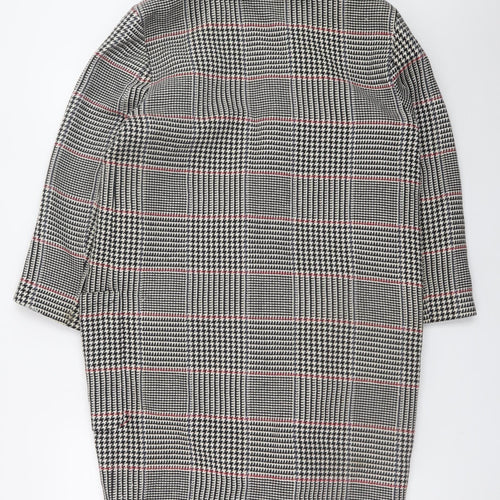 Zara Woman Grey Checked Long Overcoat Lined Coat Size L
