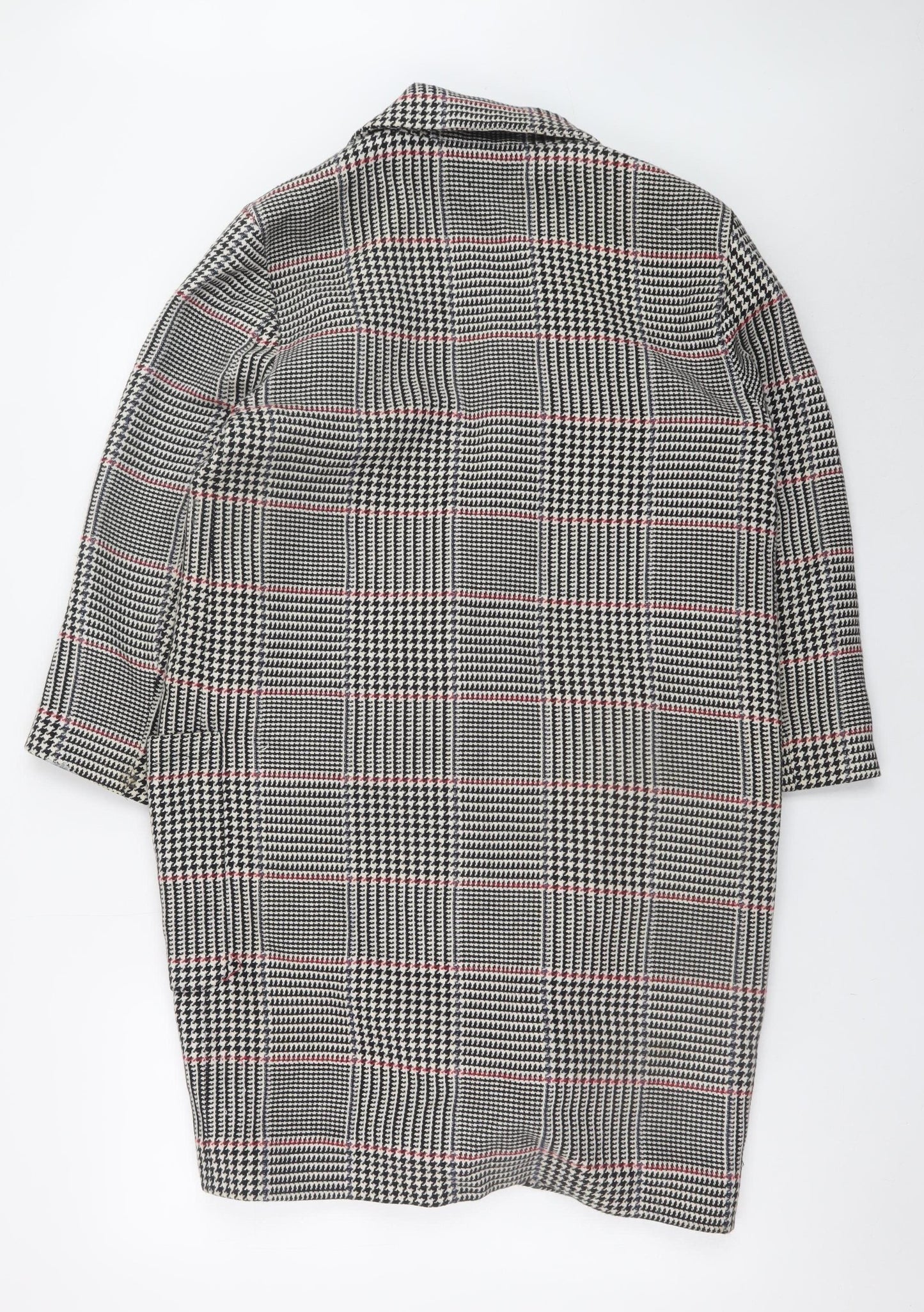 Zara Woman Grey Checked Long Overcoat Lined Coat Size L