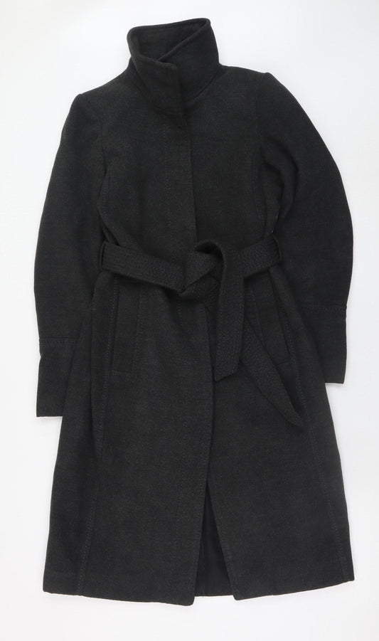 H&M Women’s Black Long Belted Trench Coat Size 8 Regular