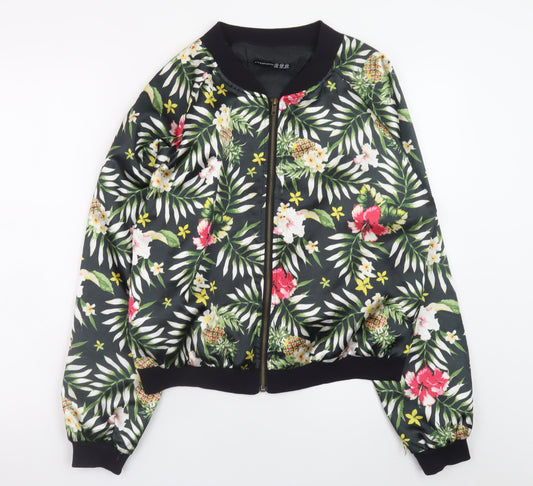 Atmosphere Womens Black Floral Bomber Jacket Size 16 Polyester Lined