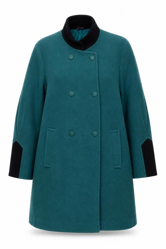 Front view of Basler Women's Green Wool Mid-Length Overcoat, size 16