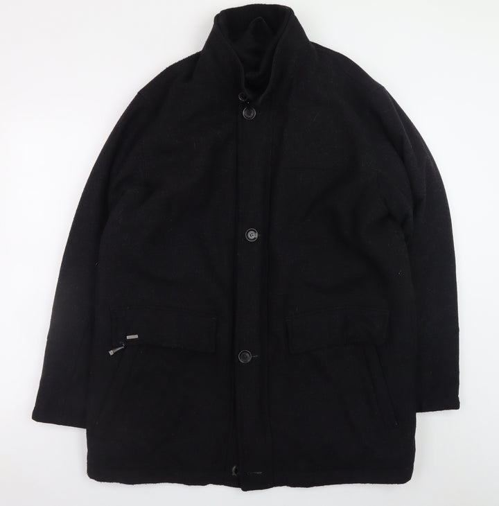 Bugatti Men's Black Wool Cashmere Overcoat 40R Waterproof Classic