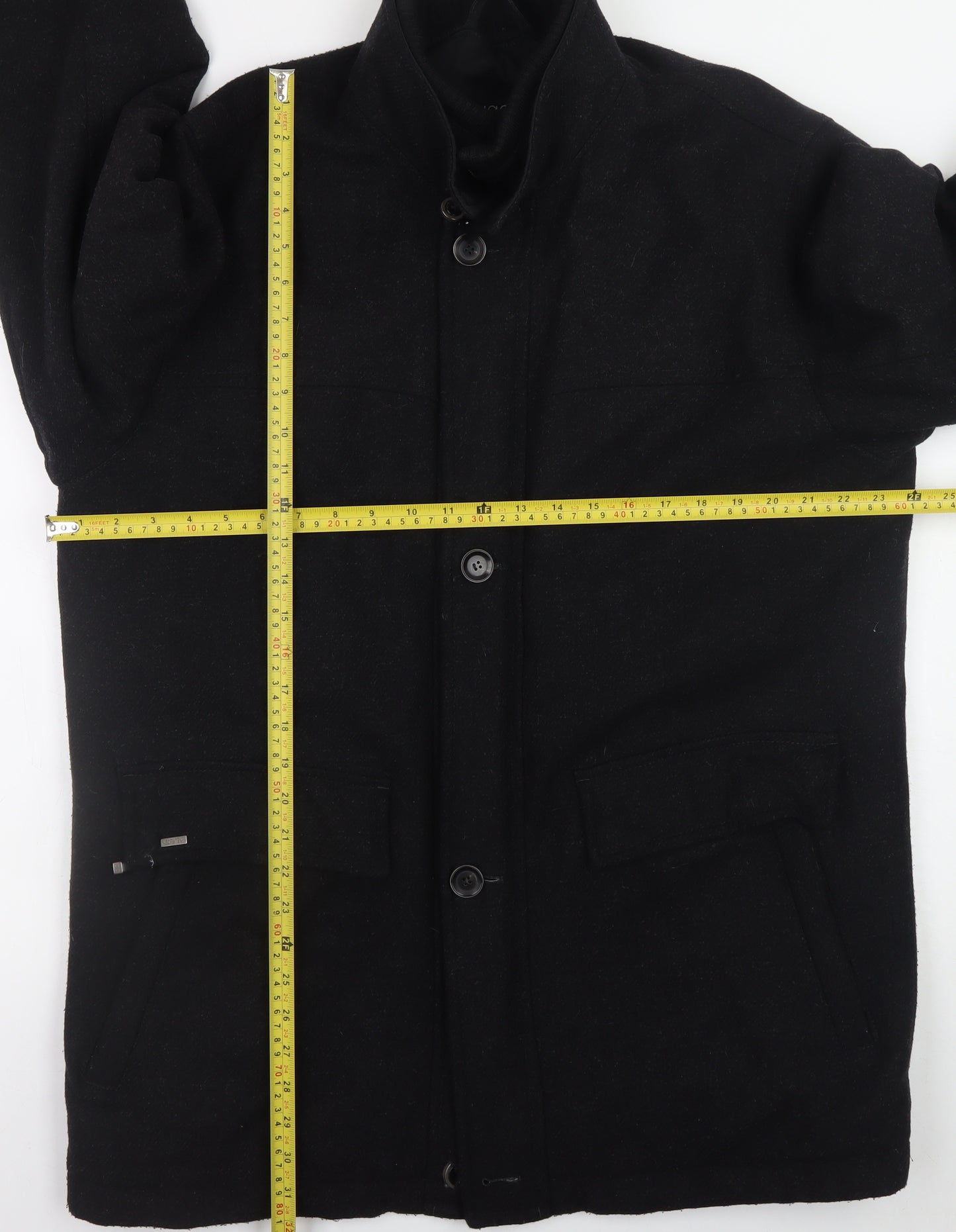 Bugatti Men's Black Wool Cashmere Overcoat 40R Waterproof Classic