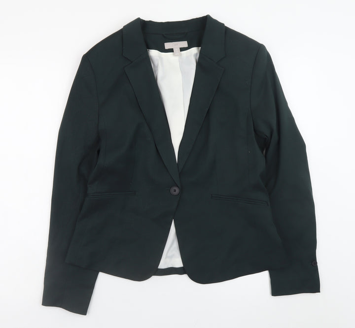 H&M Women Black Blazer UK 14 Classic Single-Breasted Jacket
