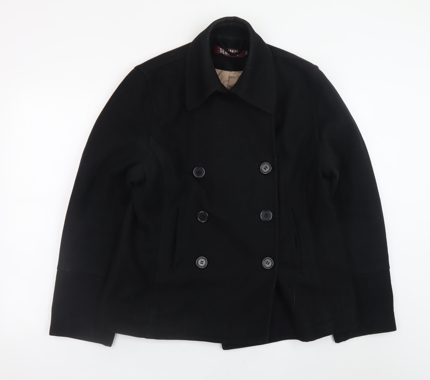 Denim Co Womens Black Wool Blend Pea Coat Size 14 Classic Style