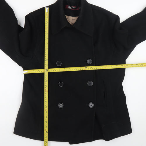 Denim Co Womens Black Wool Blend Pea Coat Size 14 Classic Style
