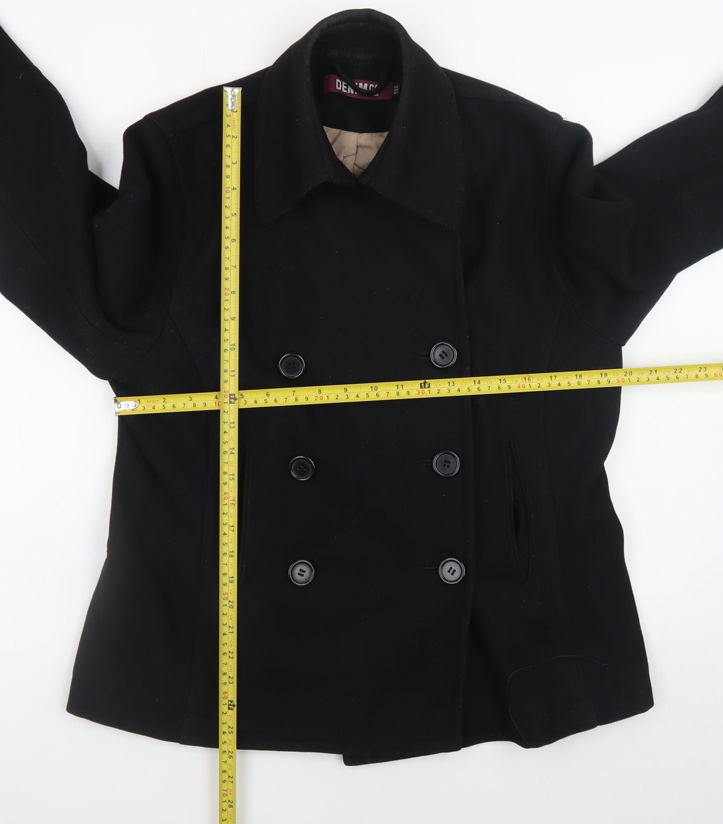 Denim Co Womens Black Wool Blend Pea Coat Size 14 Classic Style