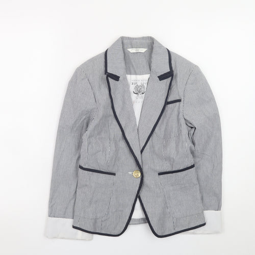 New Look Women's Blue Striped Blazer UK 8 Slim Fit Classic Style