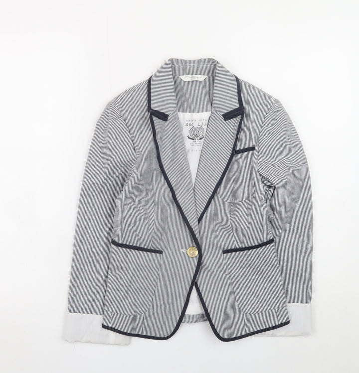 New Look Women's Blue Striped Blazer UK 8 Slim Fit Classic Style