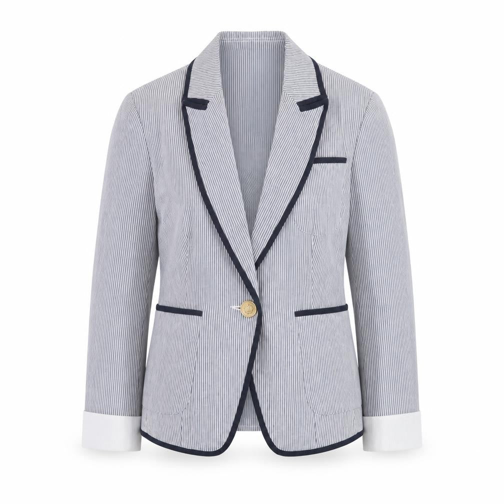 New Look Women's Blue Striped Blazer UK 8 Slim Fit Classic Style
